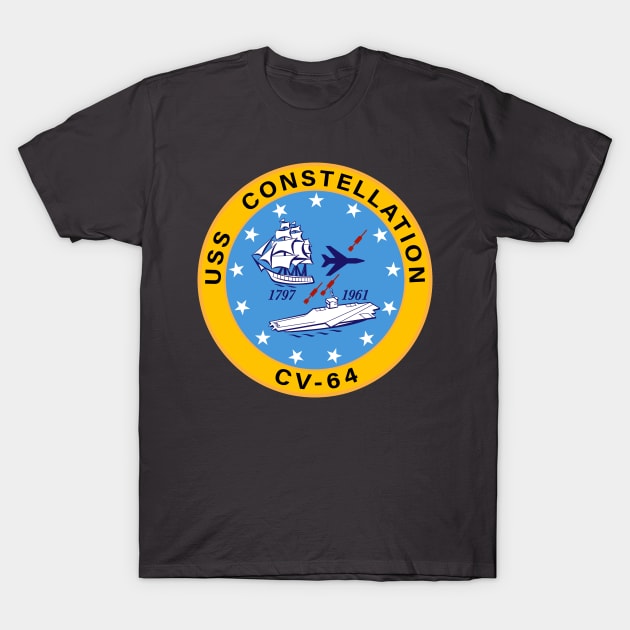 USS Constellation CV-64 Aircraft Carrier Insignia T-Shirt by hobrath